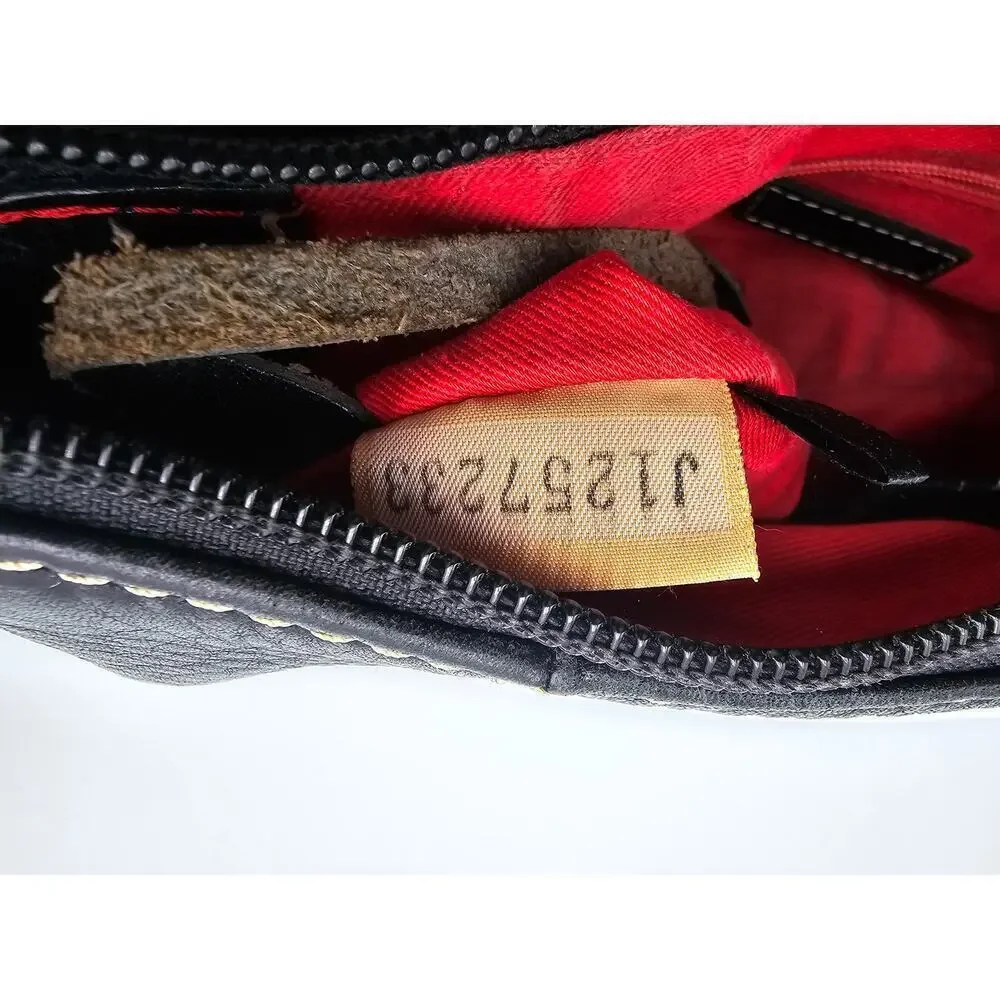 Y2K Dooney & Bourke Black Pebbled Leather Mini East West Slouch Hobo Duck Charm